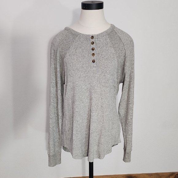 Warm & Cozy Lifestyle Top Lightweight Knit Pullover Long Sleeve Gray Size L - Picture 14 of 14